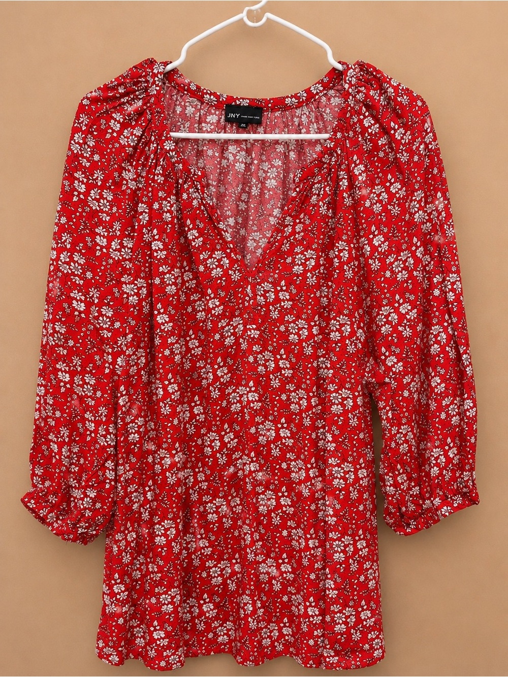 Jones New York Red Floral V-Neck Tunic